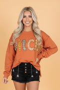 Halloween Witchy Plaid Patchwork Exposed Seam Sweatshirt