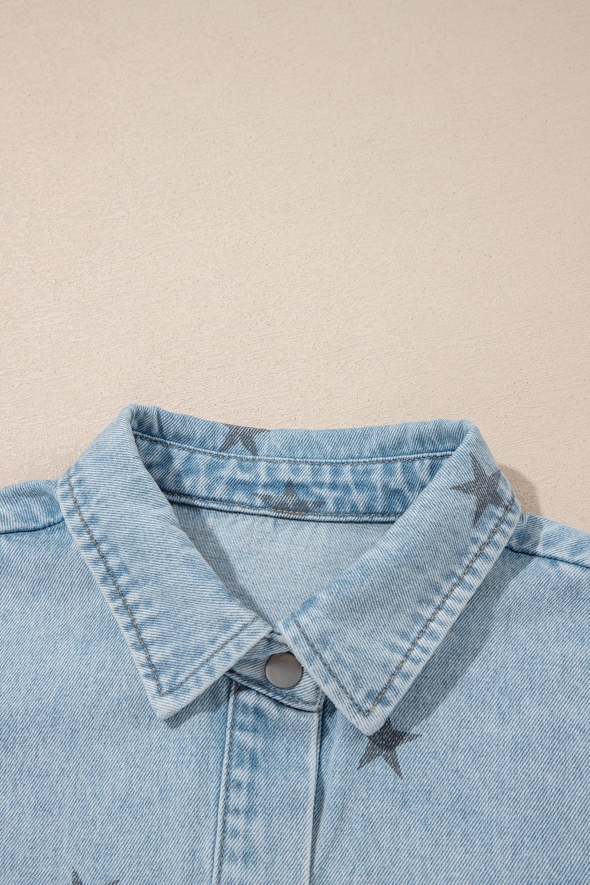 Star Denim Chest Pockets Long Sleeve Shacket