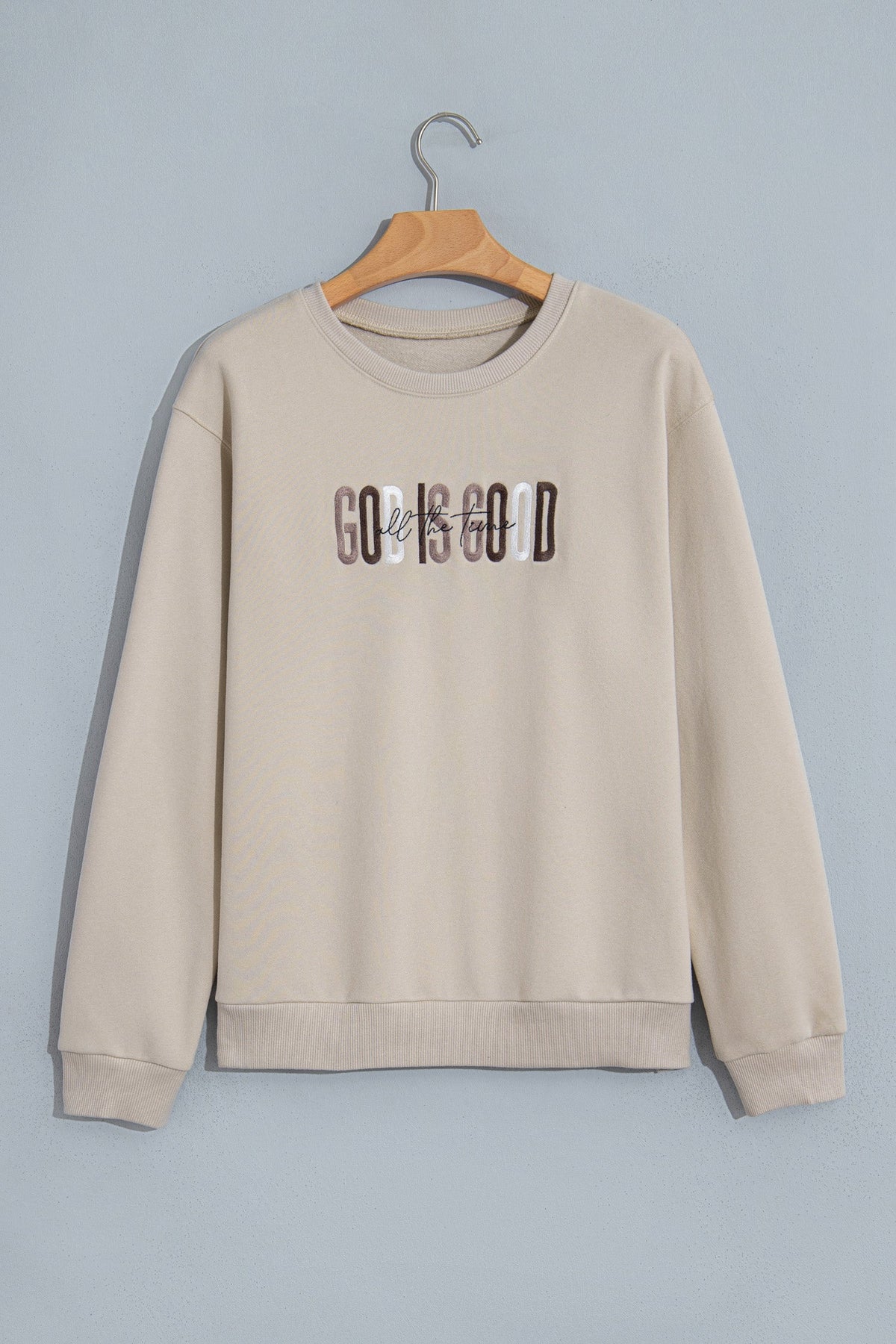God Is Good Embroidered Drop Shoulder Crewneck Sweatshirt
