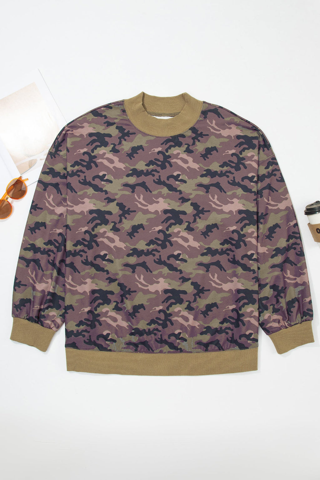 Plus Size Camo Mock Neck Oversized Sweatshirt