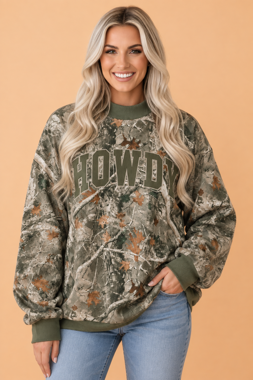 MALLARD/HOWDY Letter Print Baggy Mock Neck Sweatshirt
