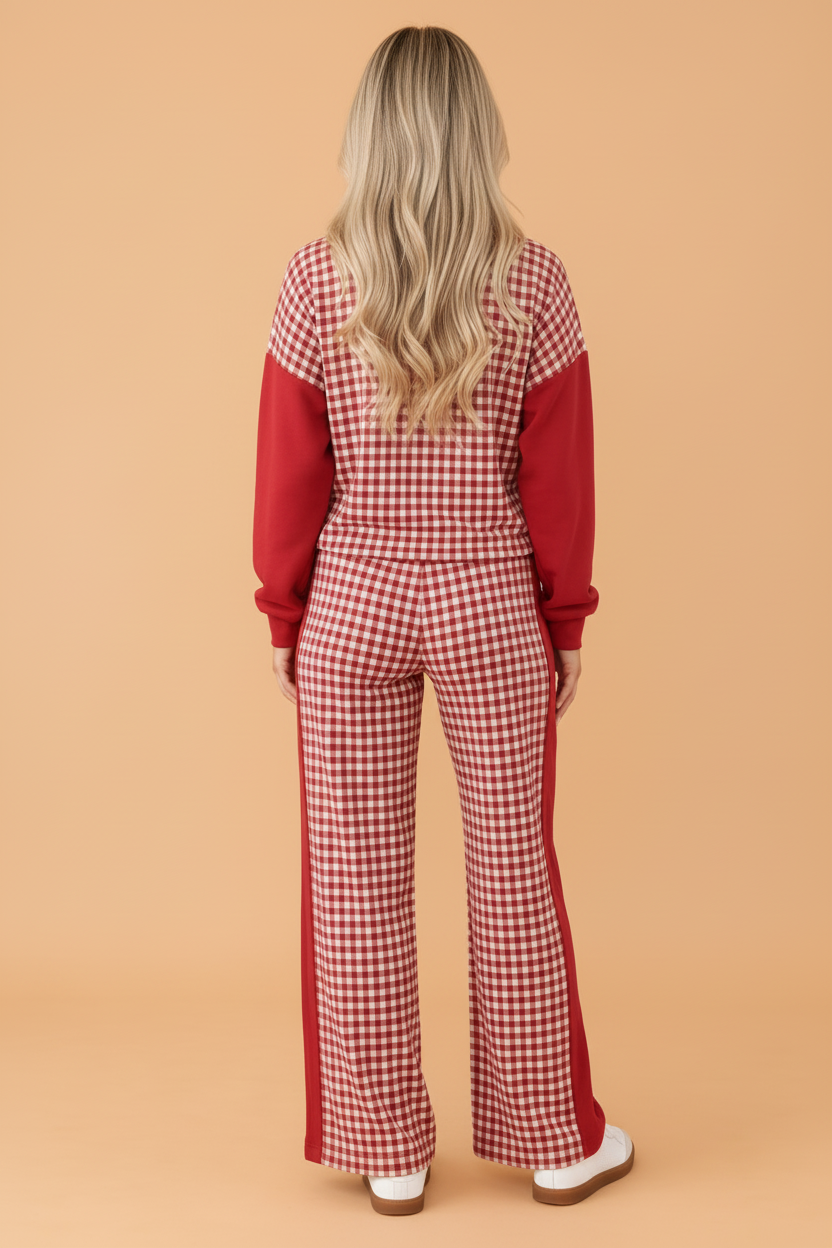 Gingham Patchwork Long Sleeve Top & Pant Set