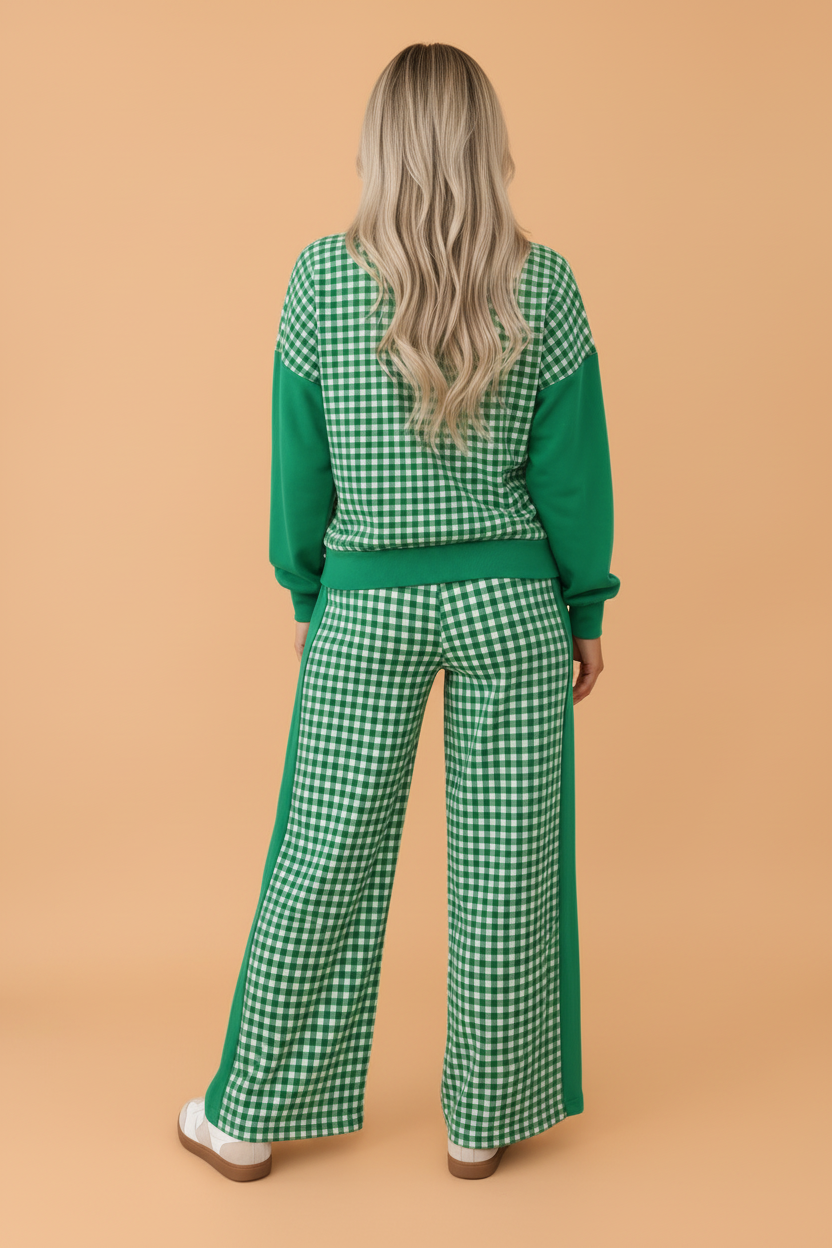 Gingham Patchwork Long Sleeve Top & Pant Set