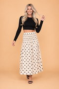 Polka Dot Smocked High Waist Midi Skirt