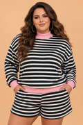 Plus Size Stripe Colorblock Sweatshirt & Short Set