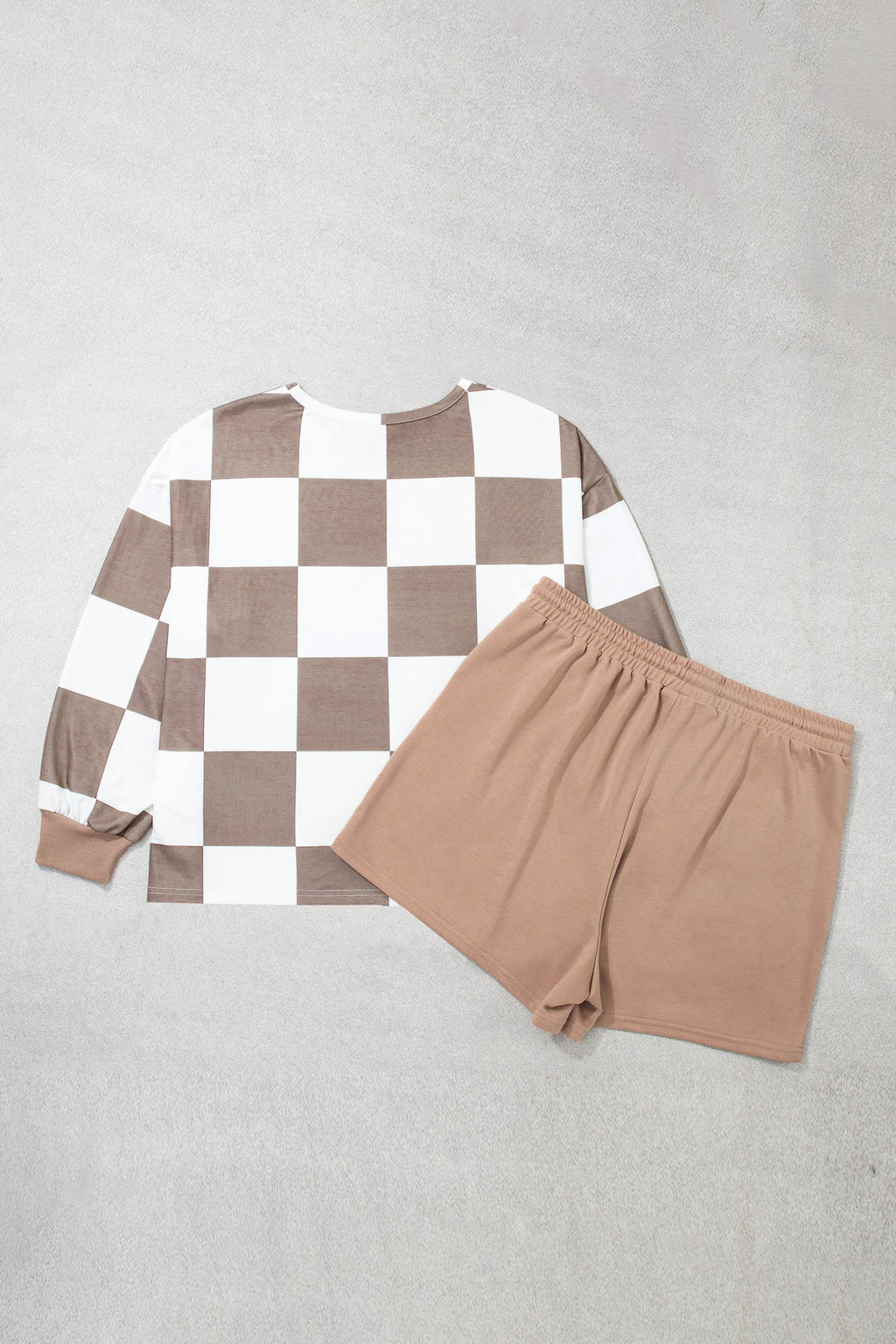 Plus Size Checker Long Sleeve Top & Shorts Set