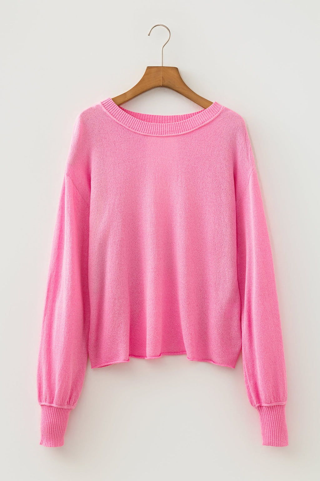 Solid Open Back Reverse Seam Ribbed Trim Sweater