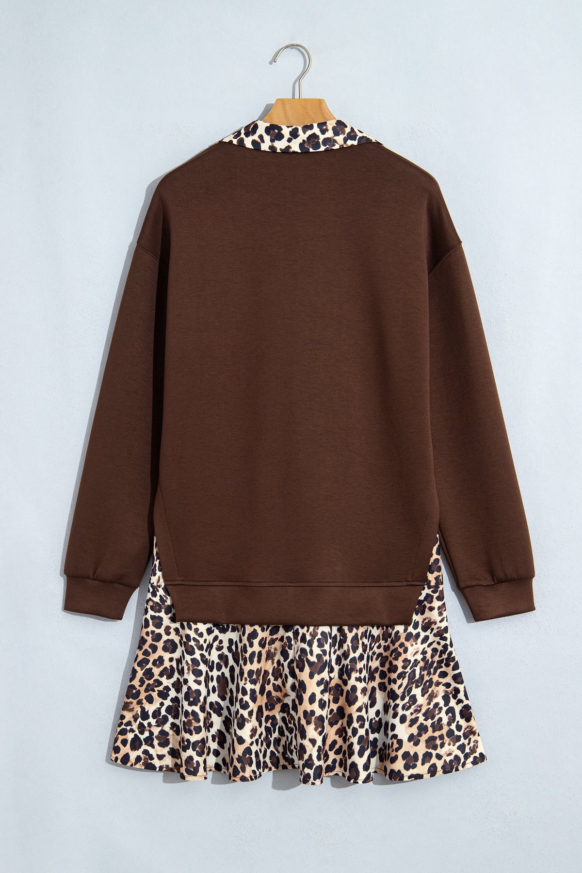 Leopard Patchwork Collared Long Sleeve Mini Dress